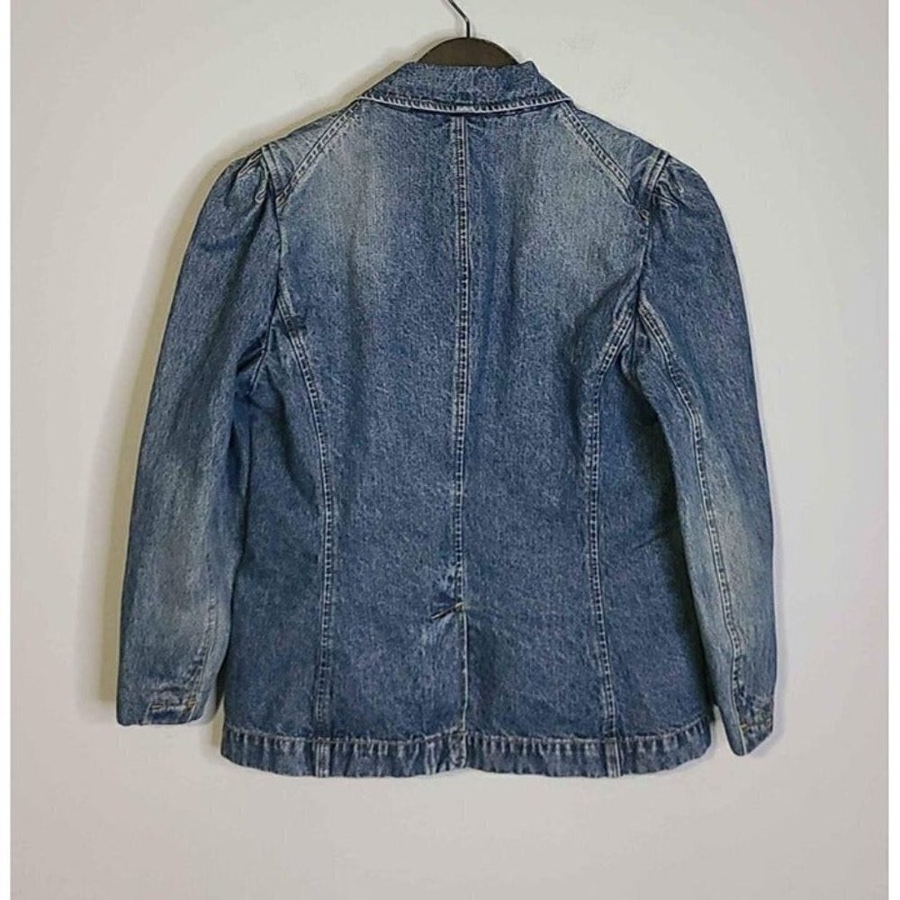 Cami International Womens Blue Denim Faded Washed Blazer One Button Closure Sz 8 - Picture 2 of 3